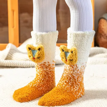 Детские носки из кораллового флиса с мультяшными животными, Мягкие Толстые Плюшевые Носки для малышей, Осенне-зимние теплые носки для новорожденных девочек и мальчиков