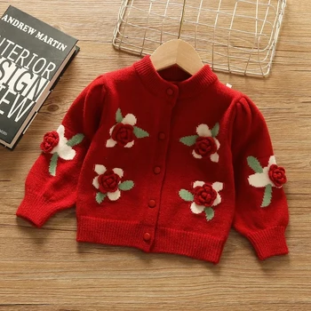 Свитер-кардиган для девочек 0-5 лет, весенне-осенний модный детский свитер, пальто, вязаный кардиган для маленькой девочки, куртка-кардиган