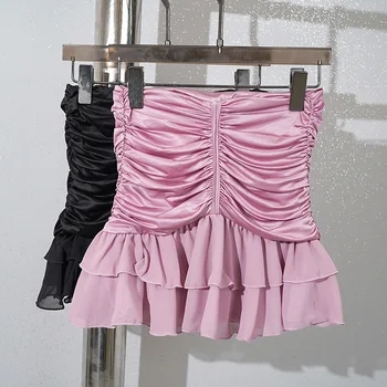 2023spring и женские летние новый пакет хип половина тела юбка летние y2k одежда пряной коллекции для девочек плиссированные рюшами мини-юбка