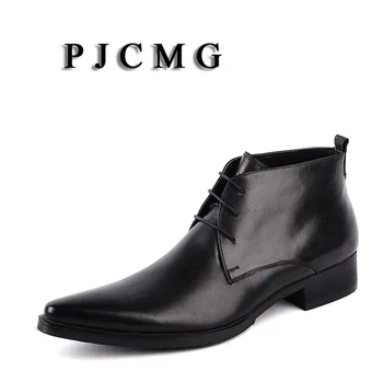 PJCMG/ Новый Британский стиль, Черные/Красные/Коричневые Мужские ботинки Martin на шнуровке из натуральной кожи в английском стиле, Свадебные Мотоциклетные сапоги с высоким берцем