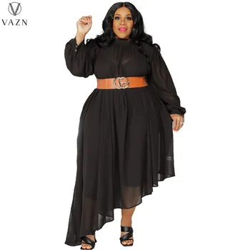 VAZN 2022 Африканский стиль Мода Новый Хай-Стрит Стиль Женское Длинное платье С длинным рукавом и круглым вырезом Однотонное платье длиной до щиколоток