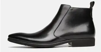 Высокие дышащие зимние мужские ботинки из натуральной кожи, черные мужские ботинки, официальные мужские ботильоны с острым носком