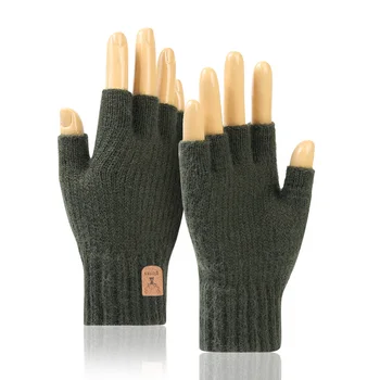Женские ветрозащитные перчатки на полпальца, Мягкие вязаные шерстяные противоскользящие аксессуары для рыбалки на открытом воздухе, свиданий, покупок SNO88