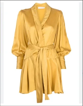 Женское платье из натурального шелка золотого цвета Arlenesain 2023 в новом стиле