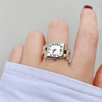 Корейский дизайн, посеребренные Креативные часы-цепочка, кольцо для женщин, женская Ретро-индивидуальность, Римские цифры, ювелирные изделия с открытой коробкой