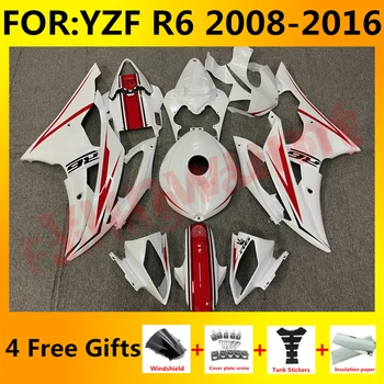 Мотоцикл полный комплект обтекателей подходит для YZF R6 YFZ-R6 2008 2009 2010 2011 2012 2013 2014 2015 2016 Комплект обтекателей кузова красный белый