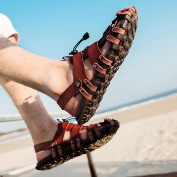 Мужская обувь из натуральной кожи Летние Новые мужские сандалии большого размера Мужские сандалии Модные сандалии Тапочки Большого размера 38-47