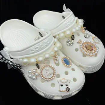 Роскошные подвески от vdesigners Croc, сделай САМ, Жемчужная цепочка для обуви, украшение для обуви принцессы в стиле ретро со стразами, пряжка, блестящие подвески для обуви Crocs