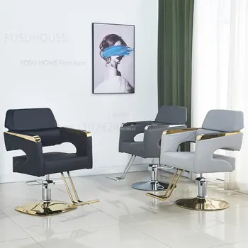 Современные профессиональные парикмахерские кресла с поворотным подъемником, стул из нержавеющей стали, Легкая Роскошная мебель для салона Красоты, Парикмахерское кресло для салона красоты